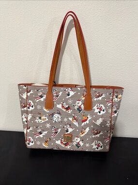 Dooney & Bourke Brown Leather-Trim Disney Skiing Print Tote